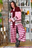 Nora Brushed Cotton Gingham Kick Pant Aubergine
